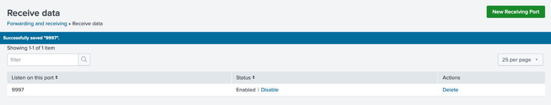 New receiving port 9997