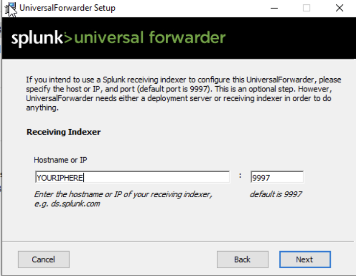 Receiver indexer config