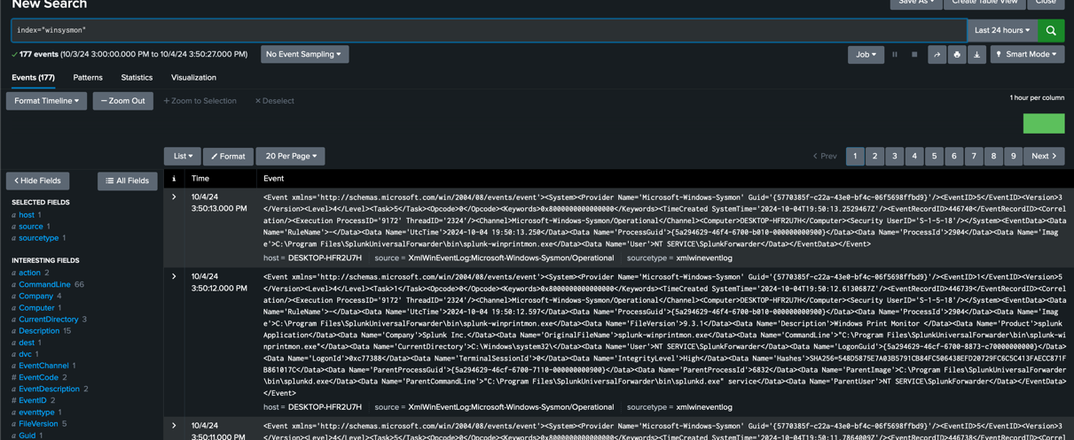 Sysmon logs in winsysmon index